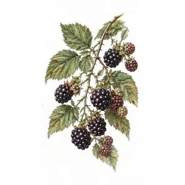 Gravure de mûres et de fruits des bois