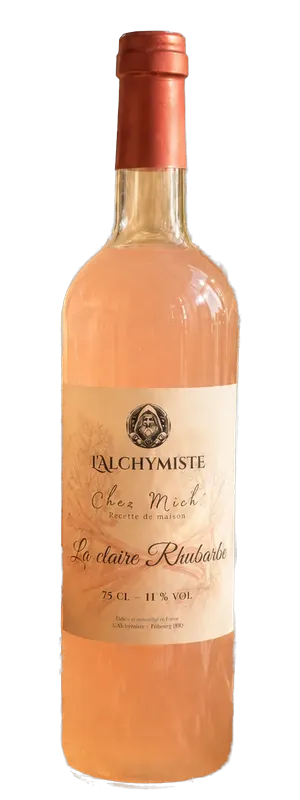 Bouteille de Claire Rhubarbe, vin à la rhubarbe de la gamme Chez Mich', robe rosée